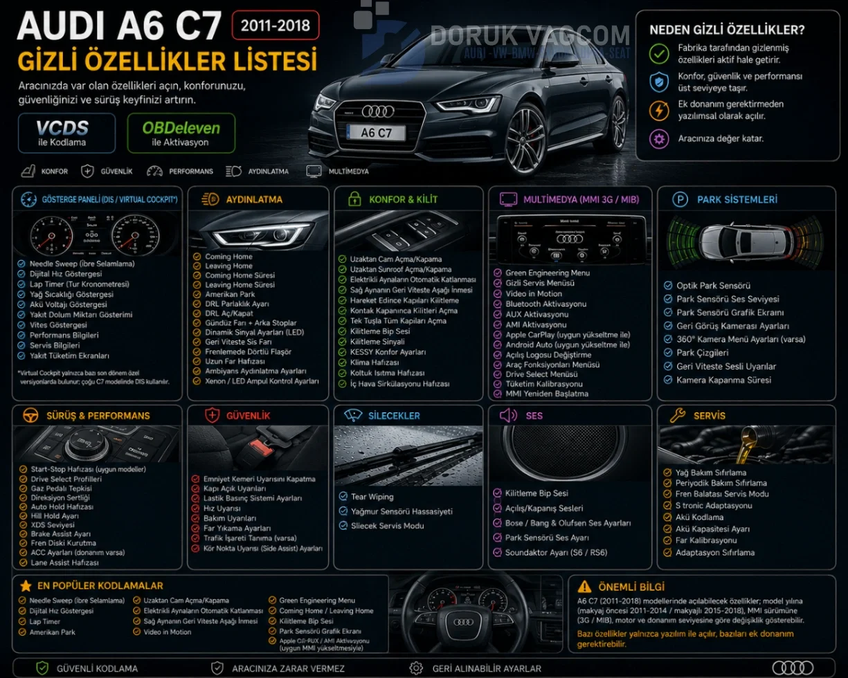 Audi A6 C7 (2011-2018) Audi A6 C7 Gizli Özellik Açma & Kodlama Navigasyon Multimedya Montajı