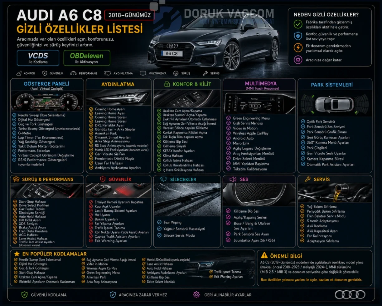 Audi A6 C8 (2018-2026) Audi A6 C8 Orijinal Gizli Özellik Açma & Kodlama Navigasyon Multimedya Montajı