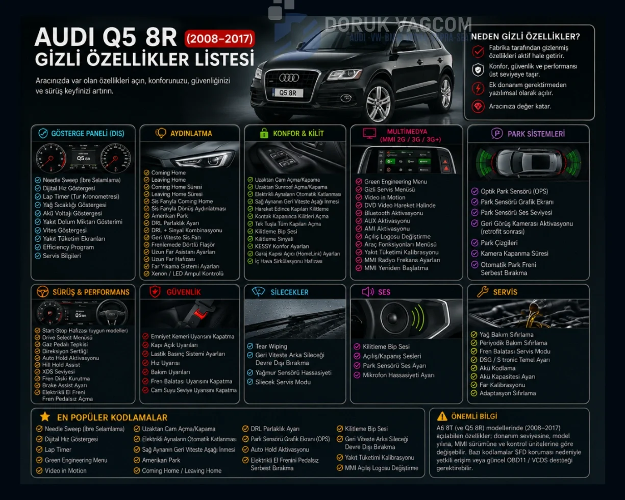 Audi Q5 8R (2008-2017) Audi Q5 8R Gizli Özellik Açma & Kodlama Navigasyon Multimedya Montajı