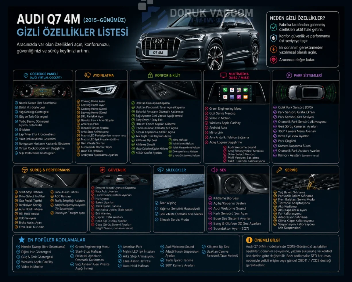 Audi Q7 4M (2015-2026) Audi Q7 4M Gizli Özellik Açma & Kodlama Navigasyon Multimedya Montajı
